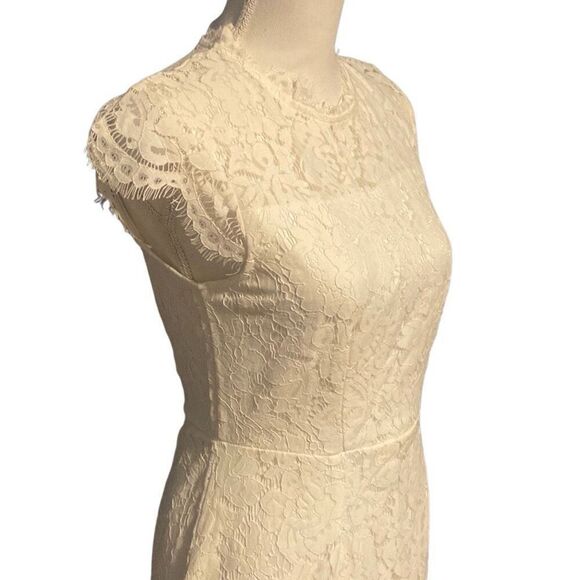 Merokeety Cap Sleeve Lace Floral Cocktail Knee Length Sheath Dress White Small - Picture 4 of 7